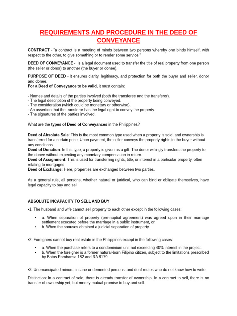 Deed of Conveyance in the Philippines | PDF | Conveyancing | Deed