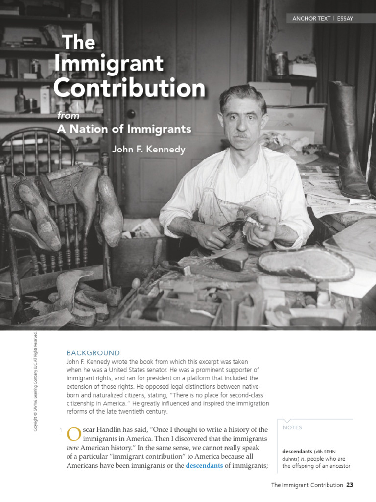 JFK on the Immigrant Contribution | PDF | The United States | Immigration