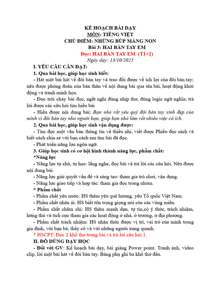 Kế Hoạch Bài Dạy | PDF