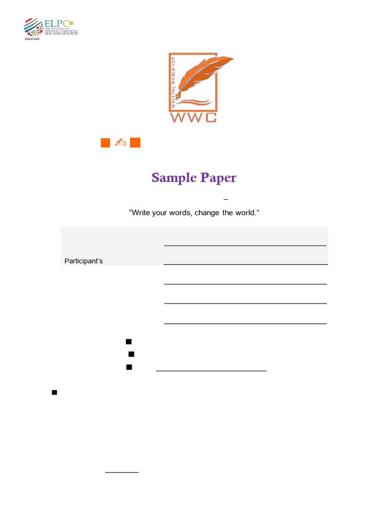 ELPC Malaysia YL1 Writing Sample Paper | PDF