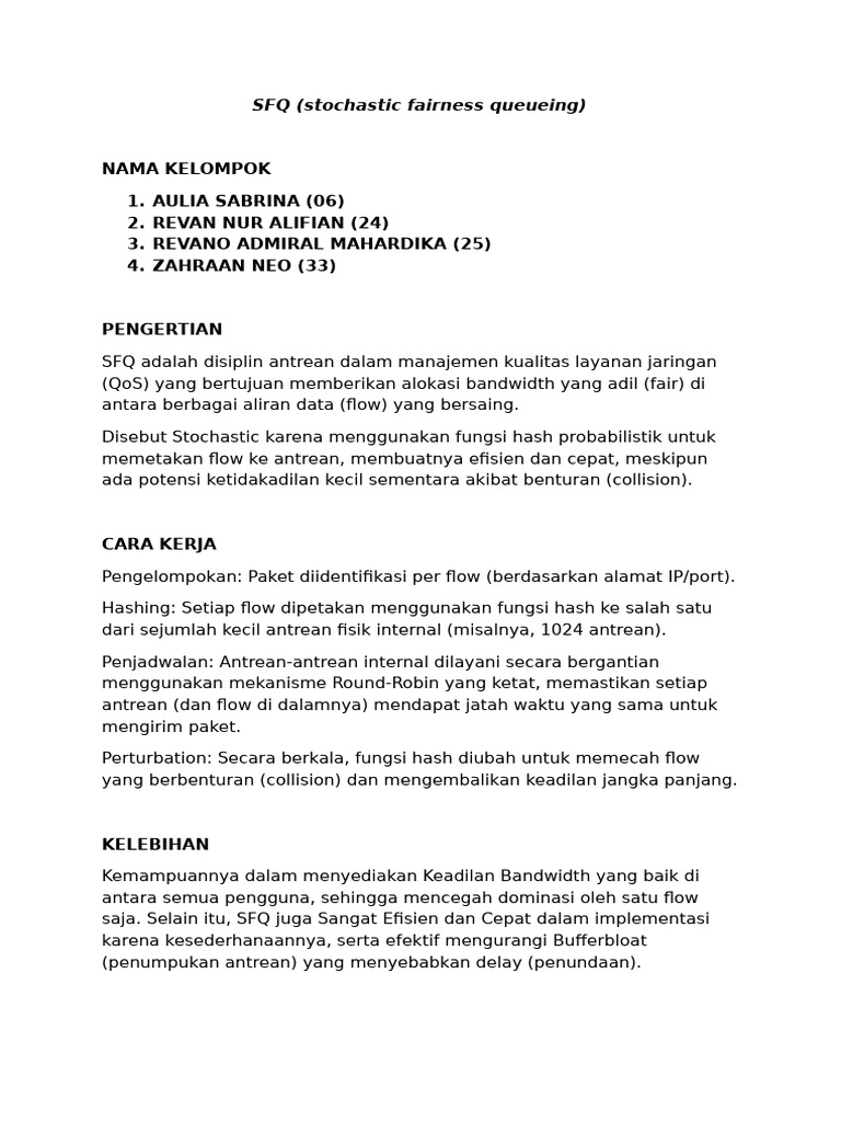 SFQ (Stochastic Fairness Queueing) KELOMPOK 6 | PDF