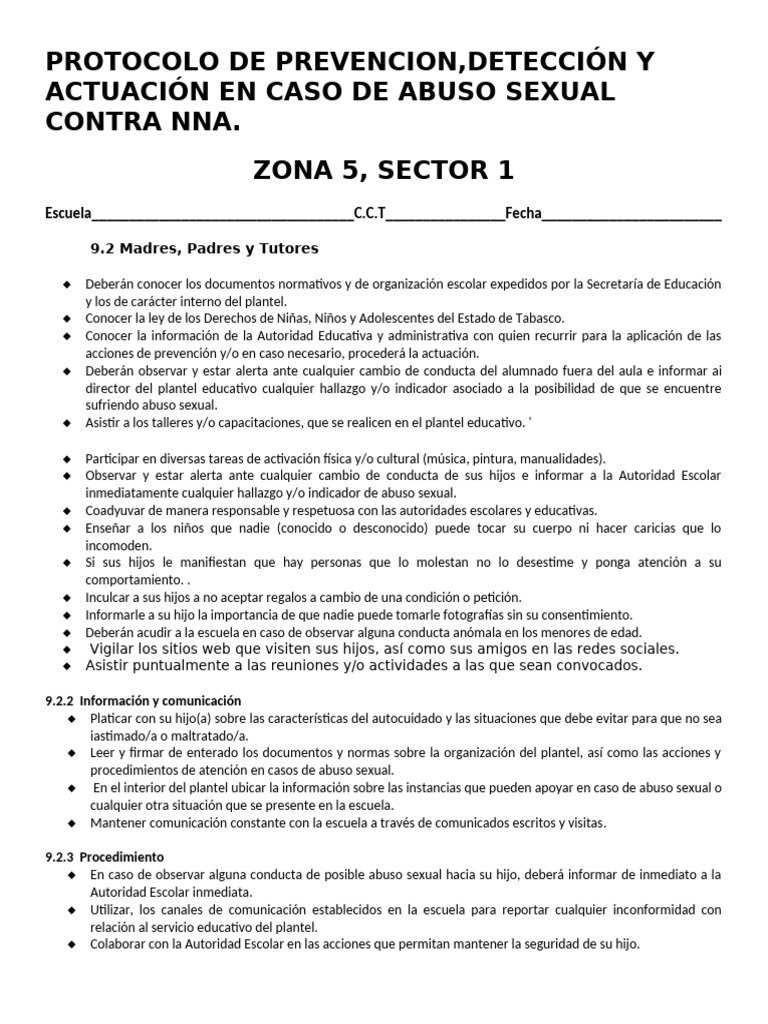 Protocolo de Prevención de Abuso Sexual | PDF | Abuso sexual | Escuelas