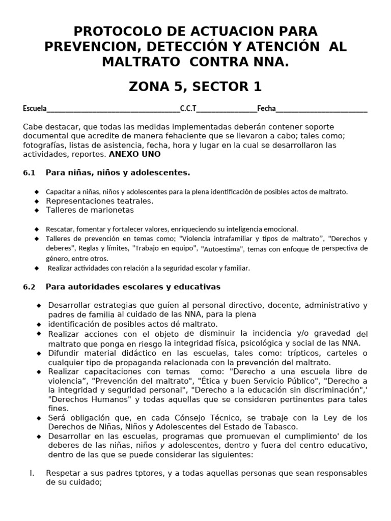 Protocolo de Prevención del Maltrato NNA | PDF | Abuso infantil | Escuelas
