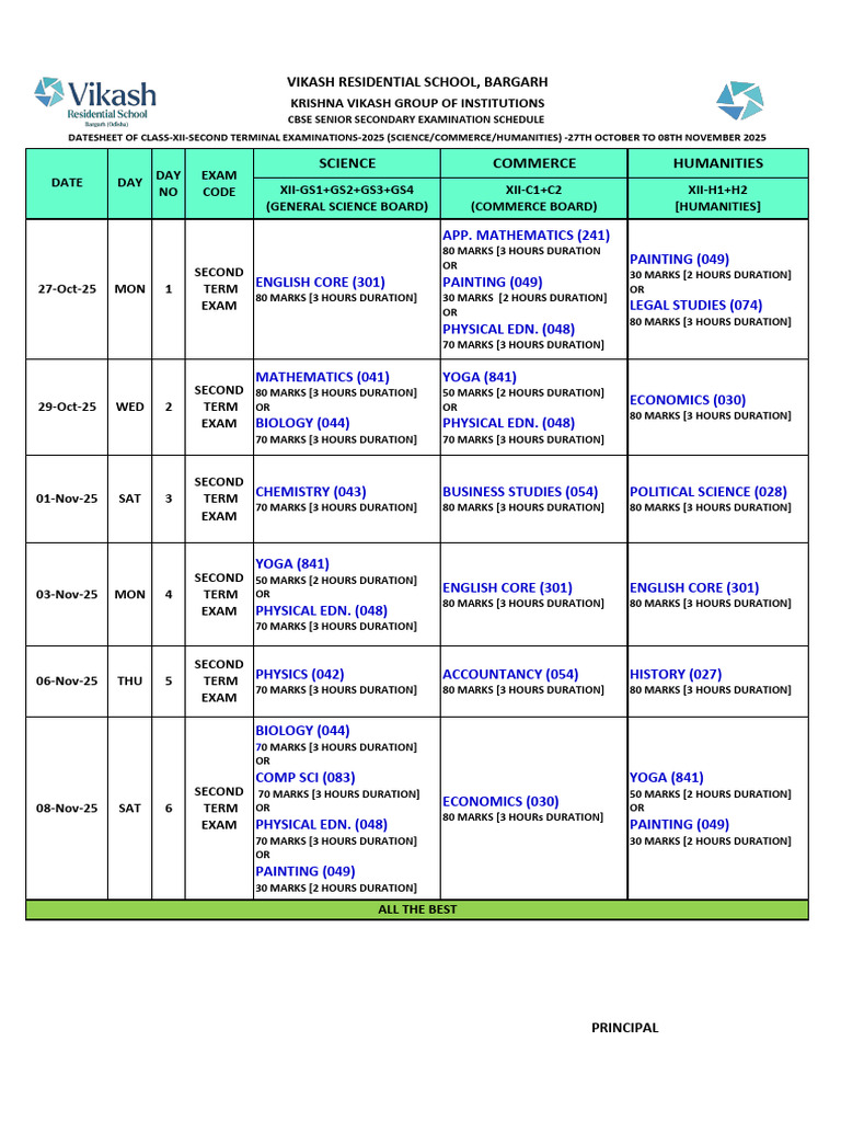 Class XII Second Term Exam Schedule 2025 | PDF