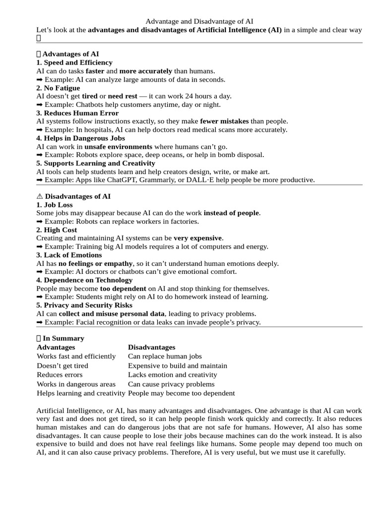 Advantage and Disadvantage of AI | PDF | Artificial Intelligence ...