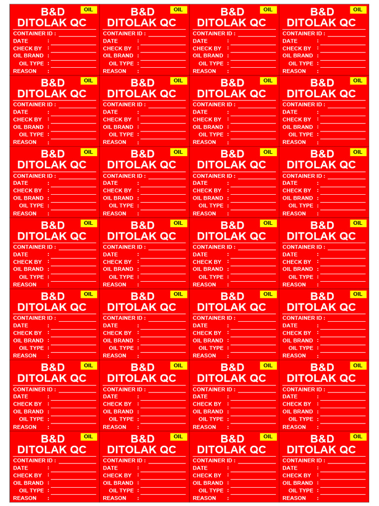 Quality Control Label (Not OK) | PDF | Typography | Text