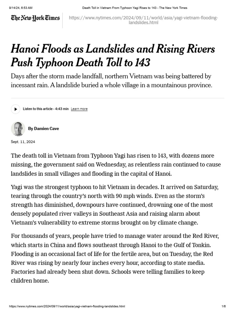 Death Toll in Vietnam From Typhoon Yagi Rises To 143 - The New York ...