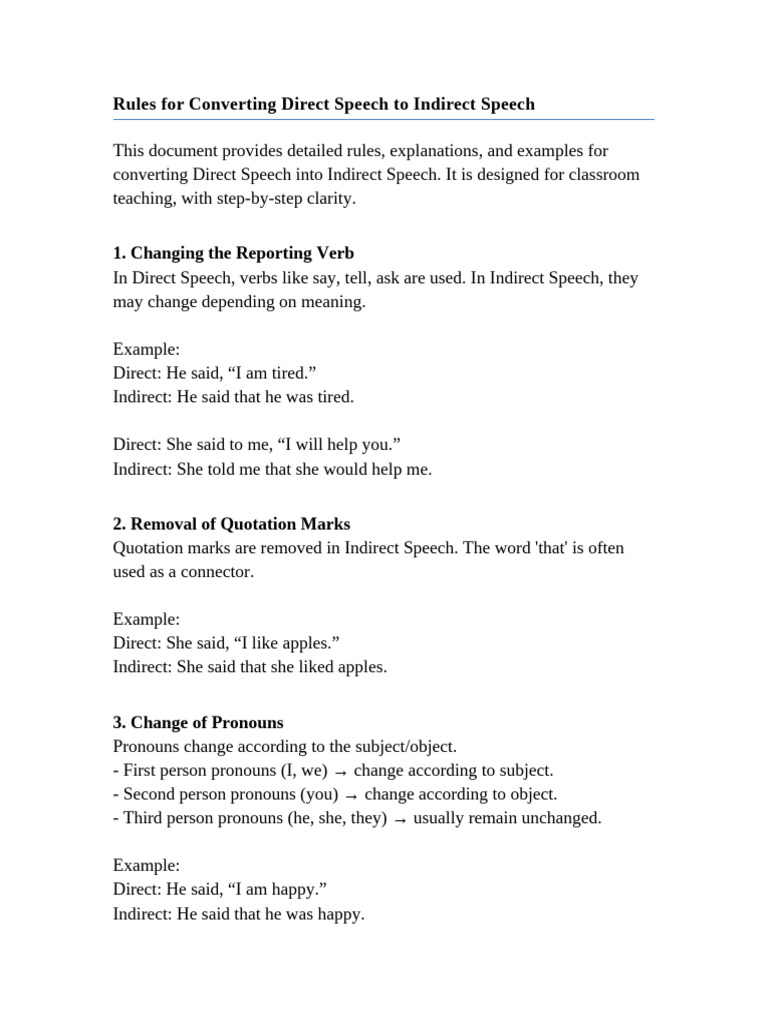 Direct To Indirect Speech Rules | PDF | Question | Linguistic Typology