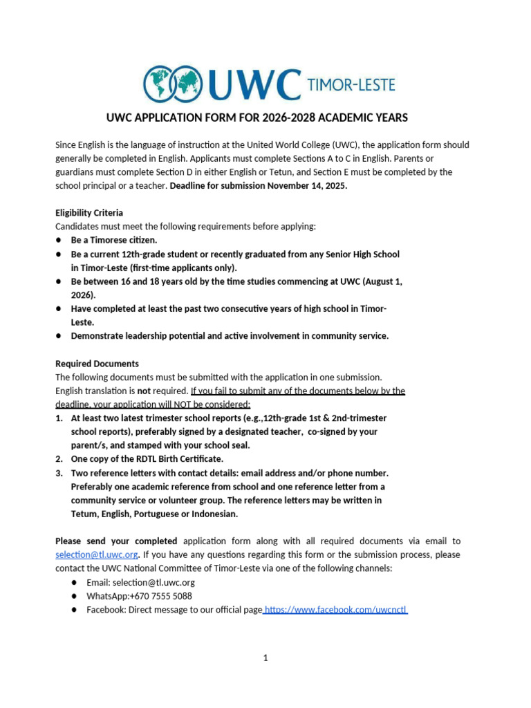 UWC Application Guide for 2026 | PDF | Human Communication
