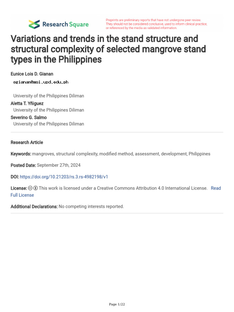 Mangrove Structural Complexity in the Philippines | PDF | Mangrove | Trees