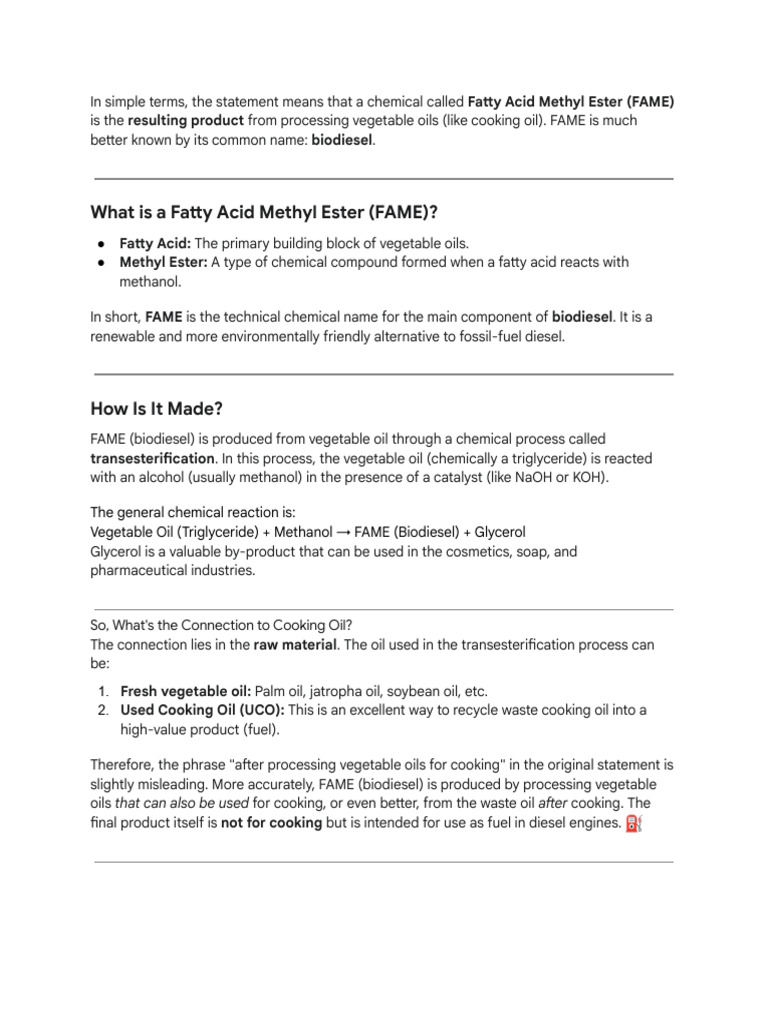Fatty Acid Methyl Ester (FAME) | PDF