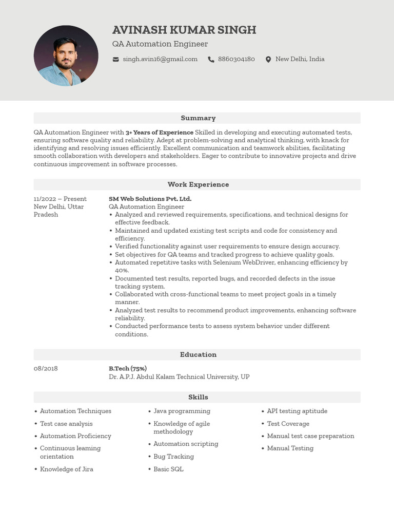 QA Automation Engineer Profile: Avinash Singh | PDF | Customer ...