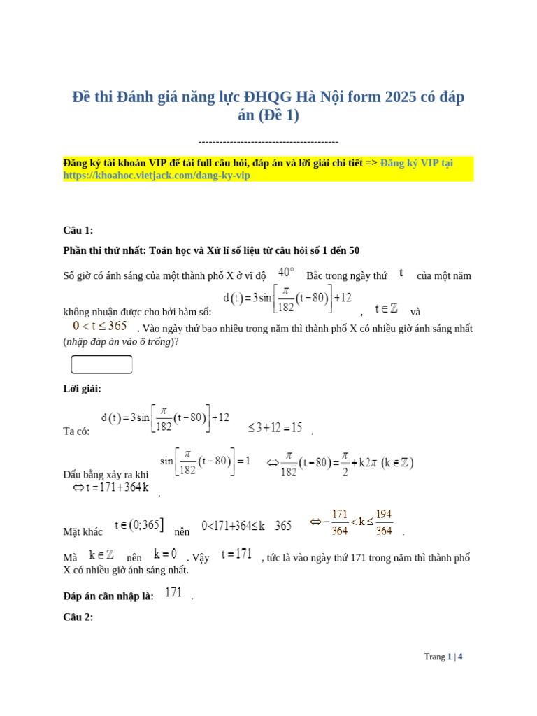 De Thi Danh Gia Nang Luc DHQG Ha Noi Form 2025 Co Dap An de 1 - 2025 ...