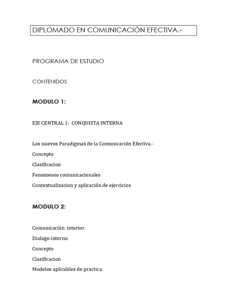 Programa Diplomado en Comunicacion Efectiva | PDF