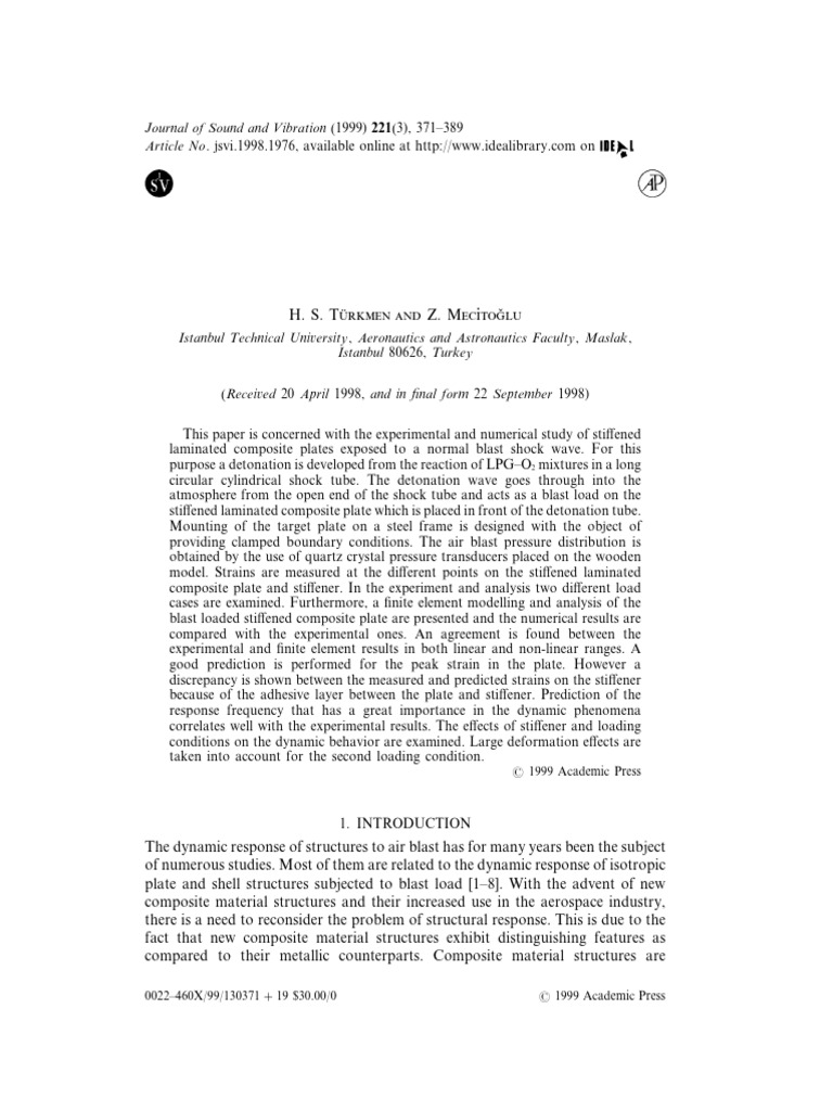 Dynamic Response of A Stiffened Laminated Composite Plate Subjected To ...