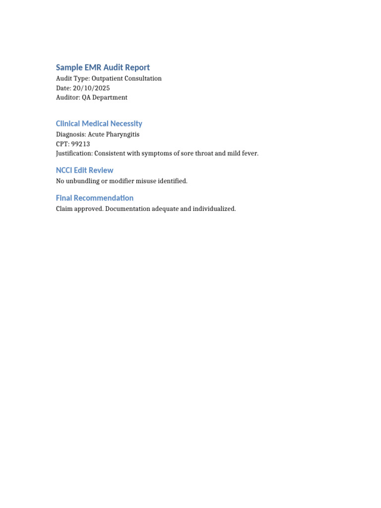 Outpatient EMR Audit Summary | PDF