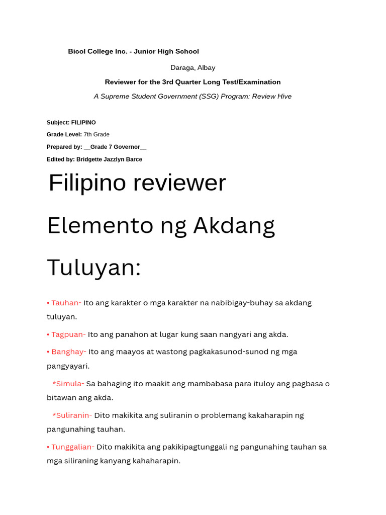 Filipino Reviewer | PDF