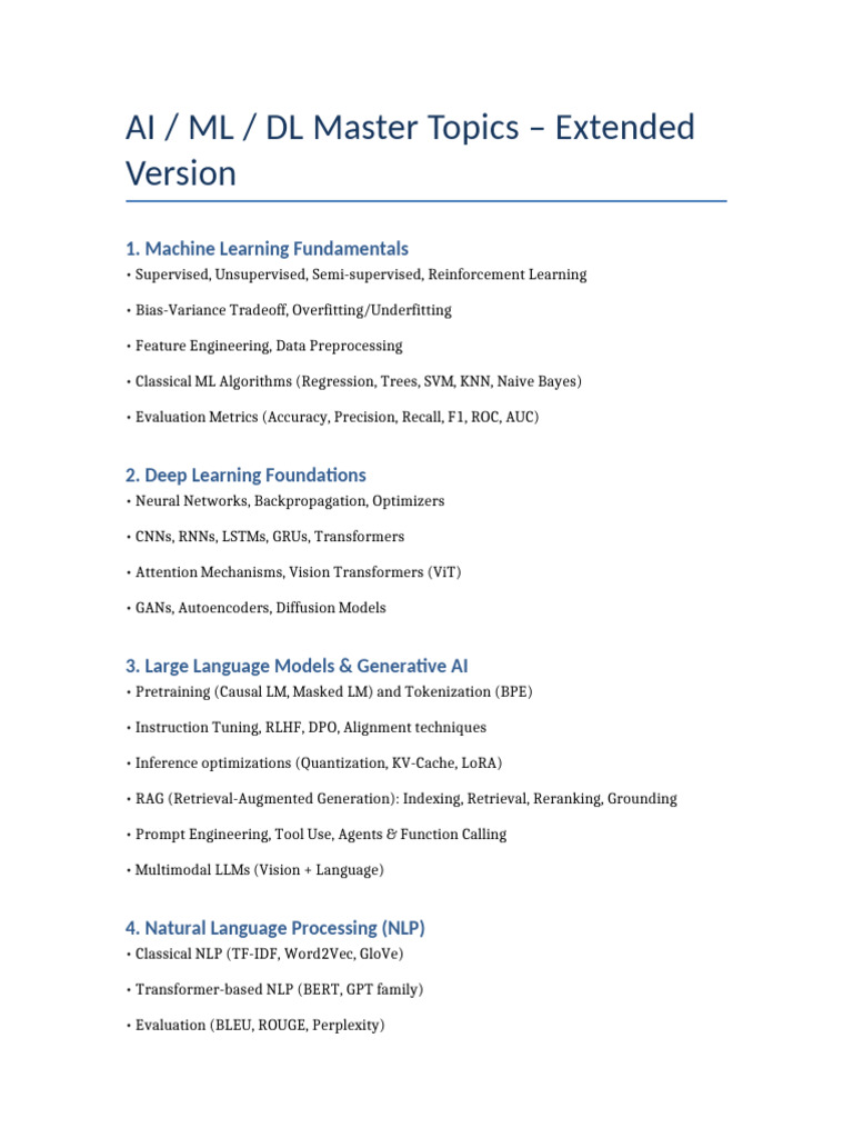 AI ML DL Master Topics Extended | PDF | Machine Learning | Artificial ...