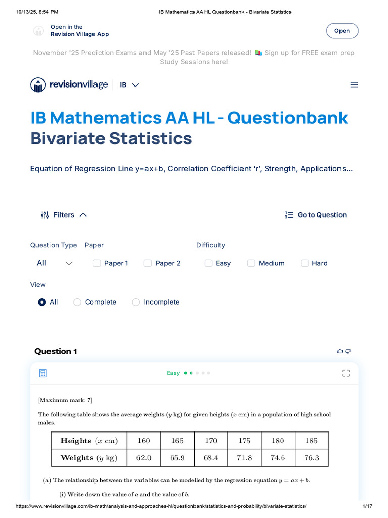 IB Math AA HL: Bivariate Statistics Guide | PDF | Regression Analysis ...