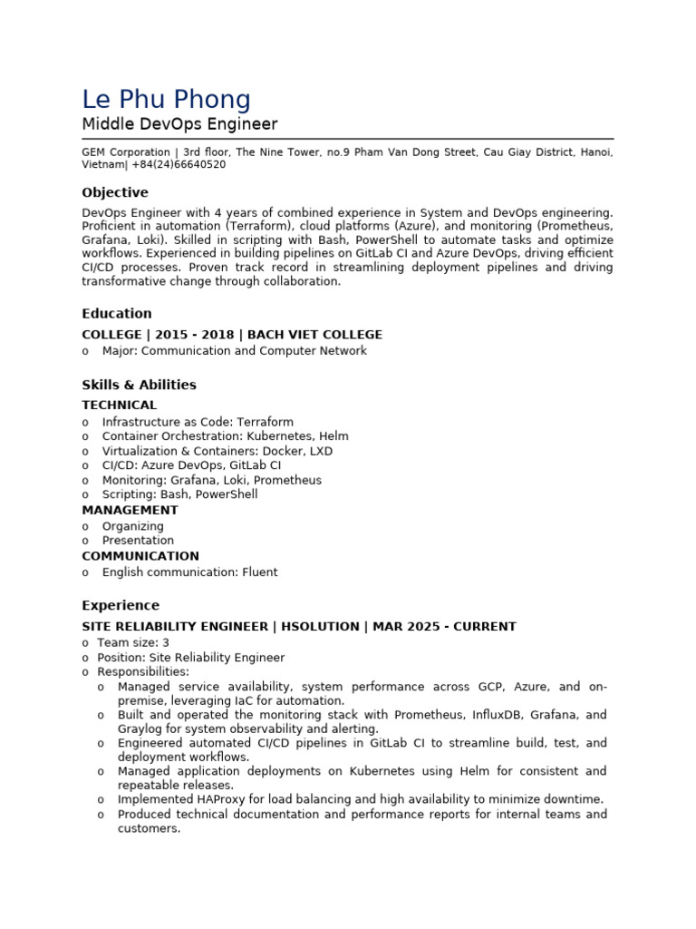 DevOps Engineer Resume Overview | PDF | Microsoft Azure | Computing