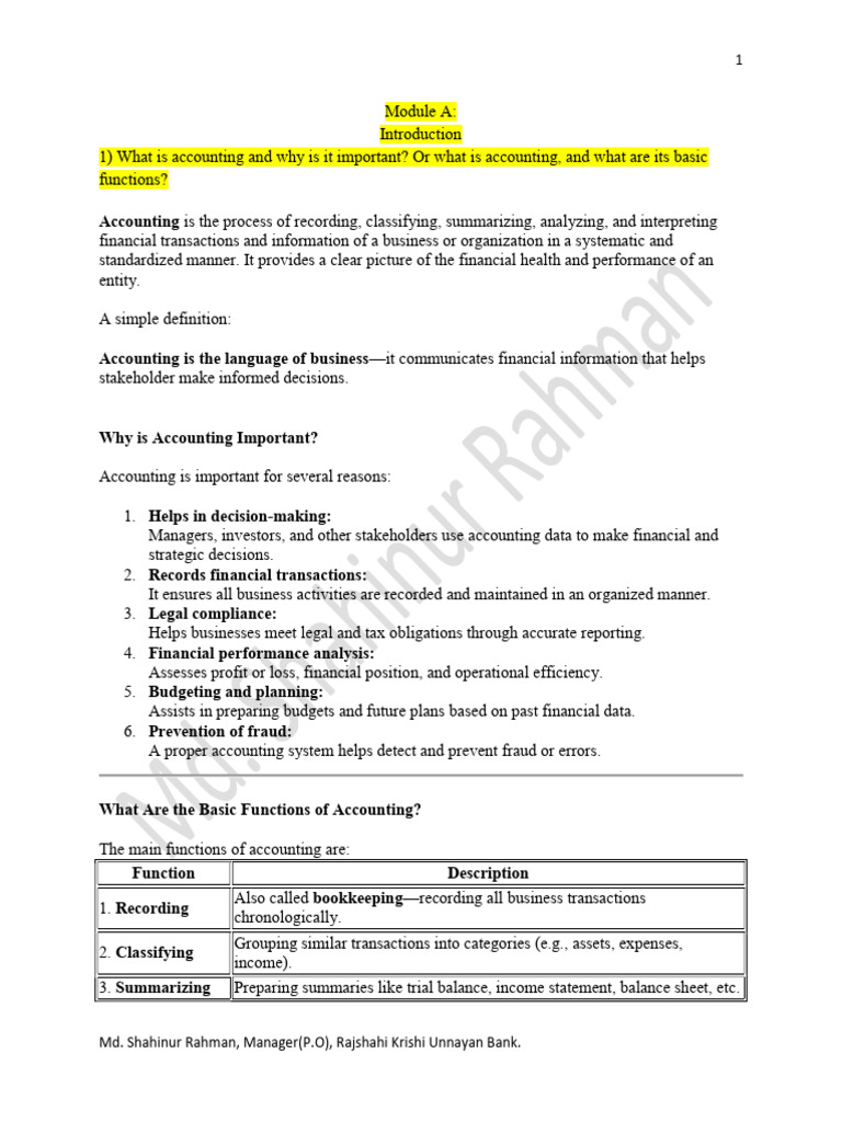 Importance and Functions of Accounting | PDF | Debits And Credits ...