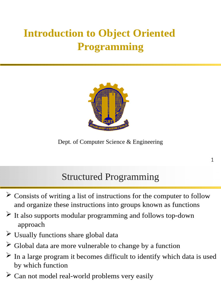 Introduction to Object Oriented Programming | PDF | Class (Computer ...