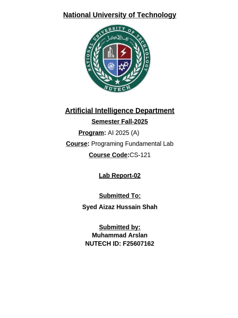 PF Lab Assignment NO 2 | PDF | Integer (Computer Science) | Computer ...