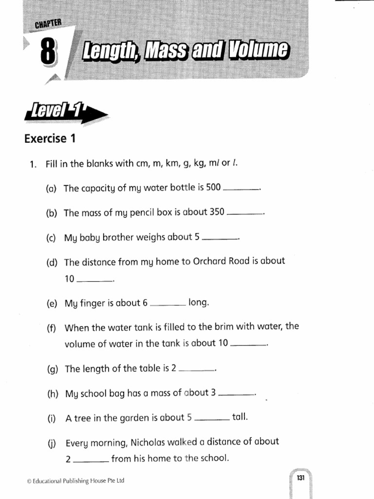 Math Drill p3 - Chapter 8 Length, Mass and Volume | PDF