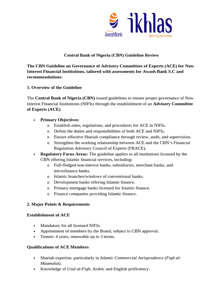 CBN Guidelines for Non-Interest Finance | PDF | Islamic Banking And ...