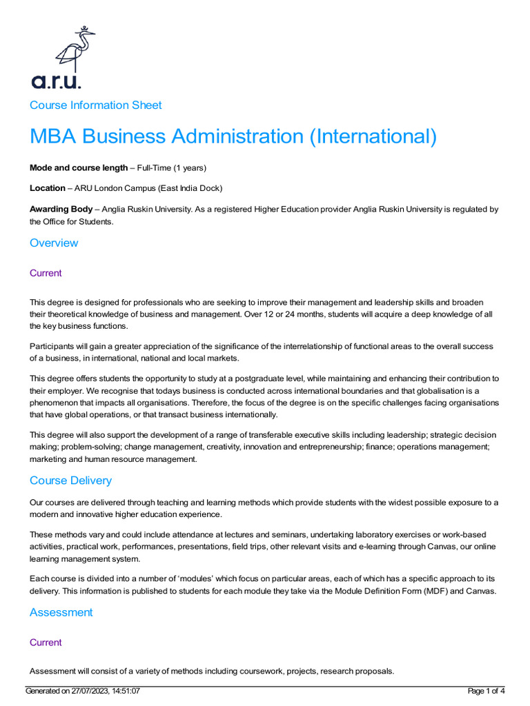Course Information Sheet CIS P0886FARE01 002 | PDF | Methodology | Thesis