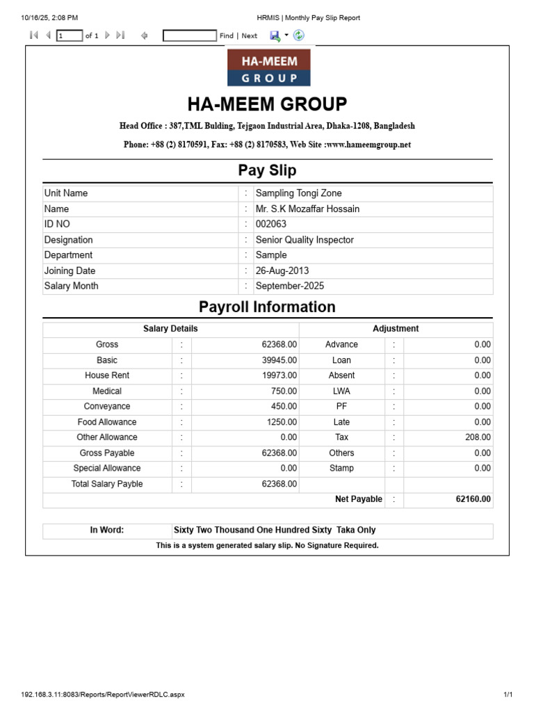 HRMIS Monthly Pay Slip for September 2025 | PDF | Taxes | Government ...