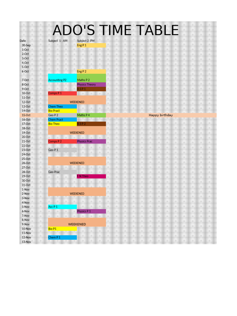 ADO's October Exam Schedule | PDF