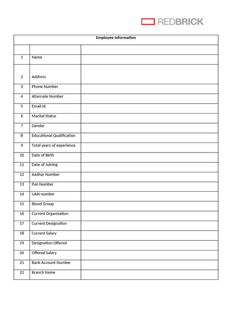 Employee Information Data Template | PDF