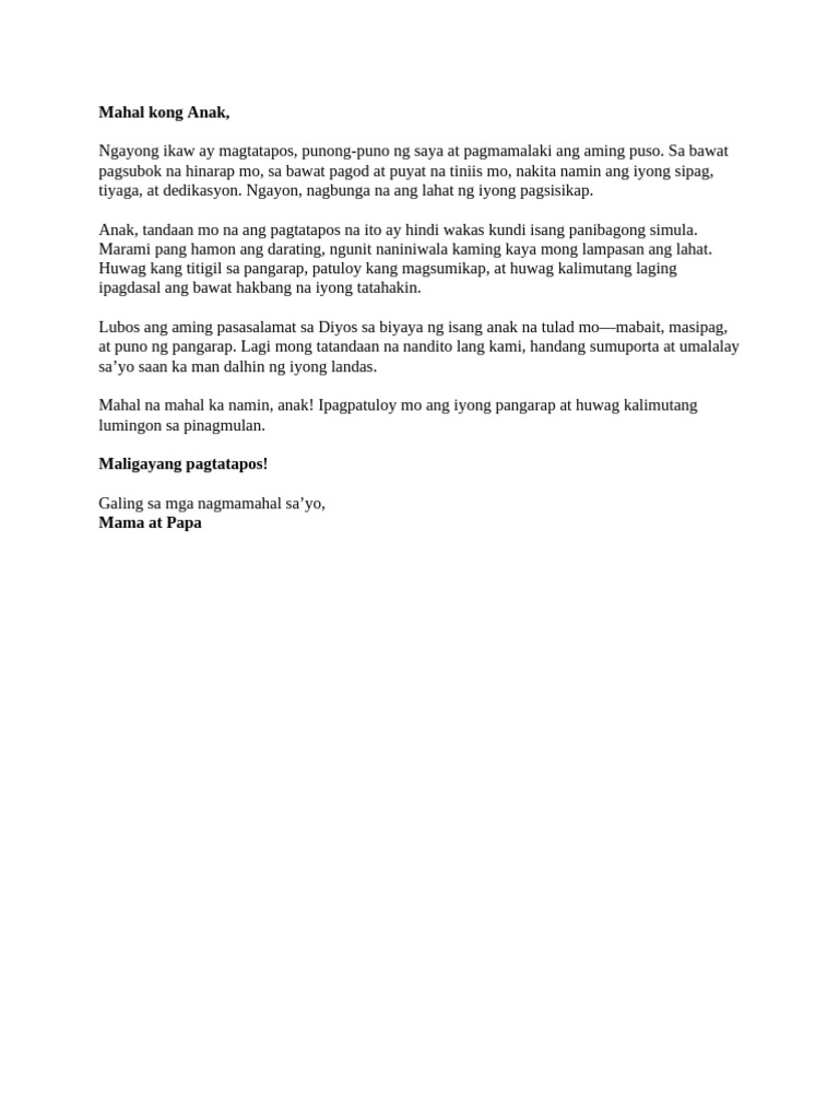 Letter Mahal Kong Anak | PDF