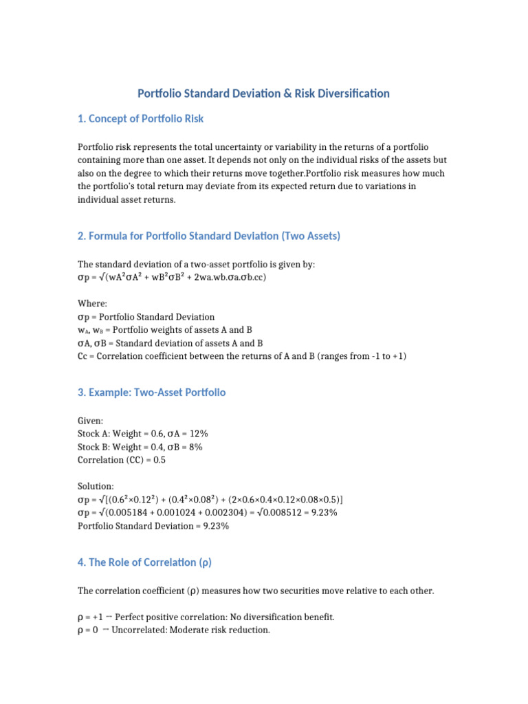 Portfolio Standard Deviation Explained | PDF