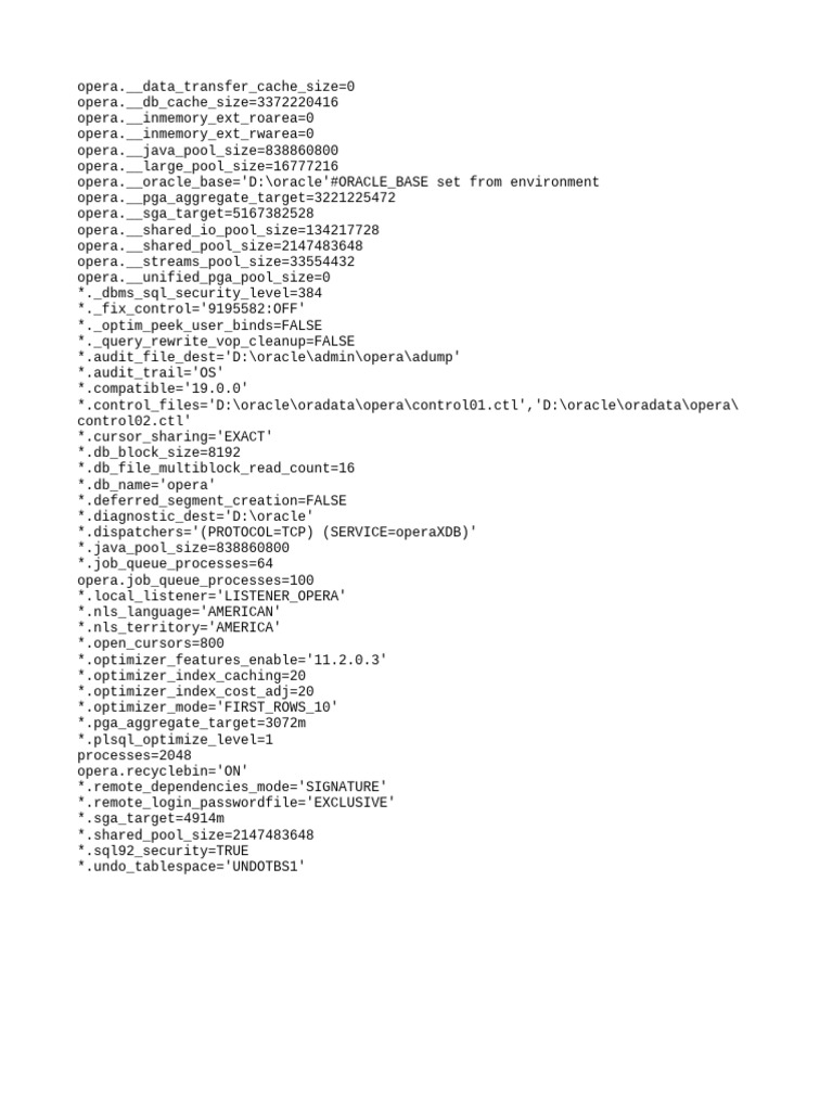 Oracle Database Configuration Settings | PDF