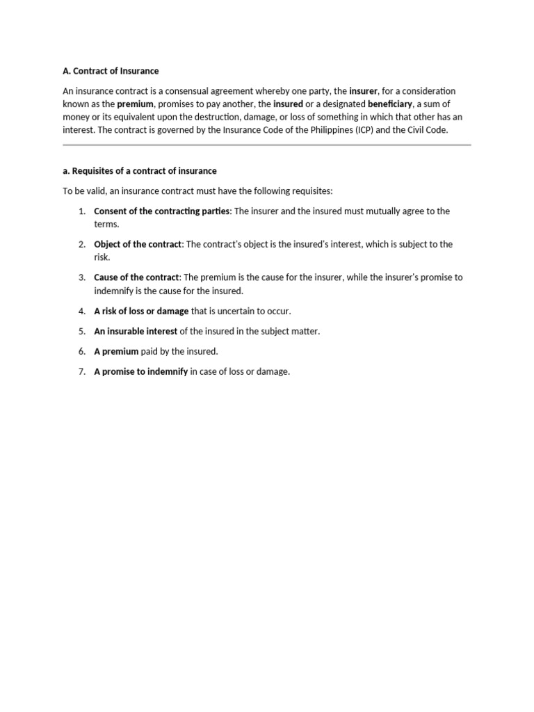 Essentials of an Insurance Contract | PDF