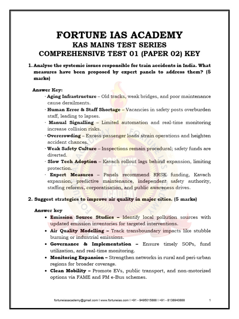 KAS Mains Test Series: Key Insights & Solutions | PDF