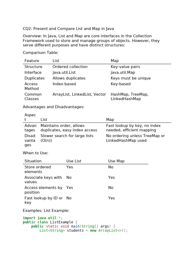 List vs Map in Java: Key Differences | PDF | Computing | Software ...