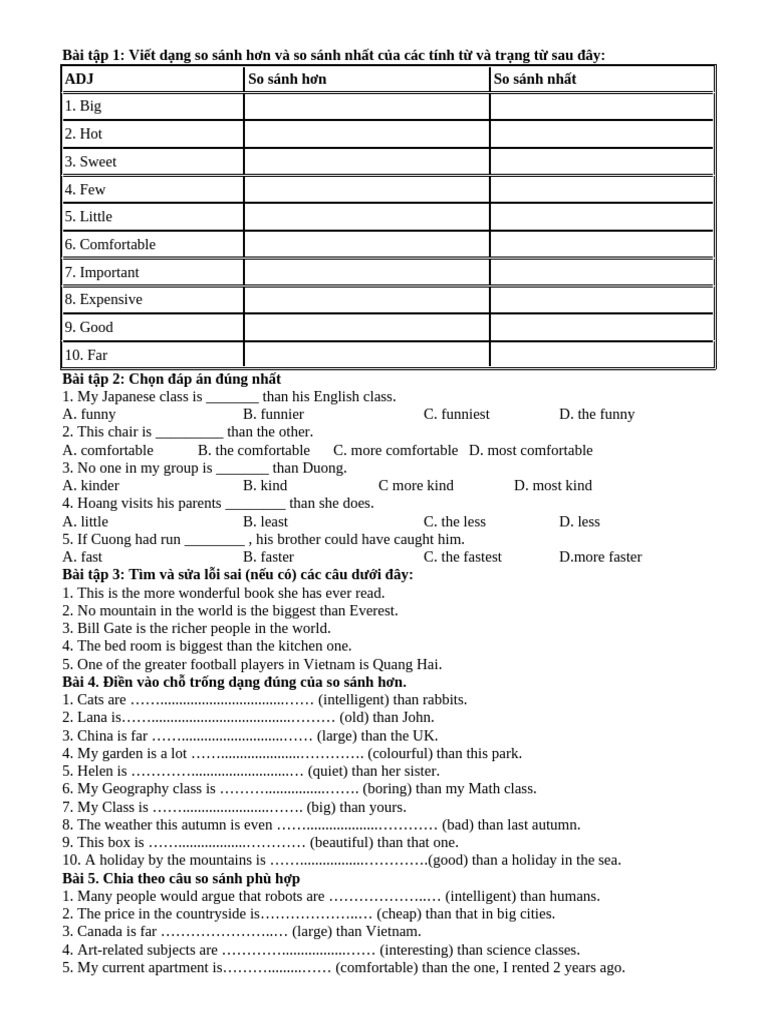 Comparative and Superlative Exercises | PDF | Solar System | Planets