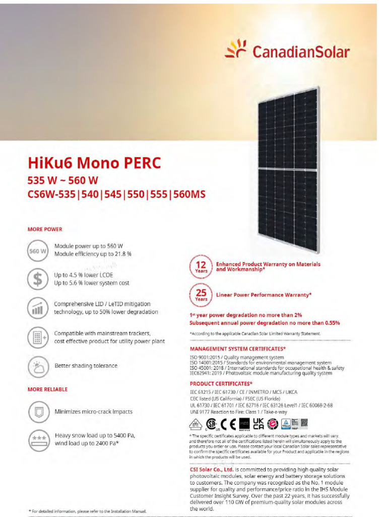 Canadian Solar 555wp Datasheet CS6W 1 | PDF