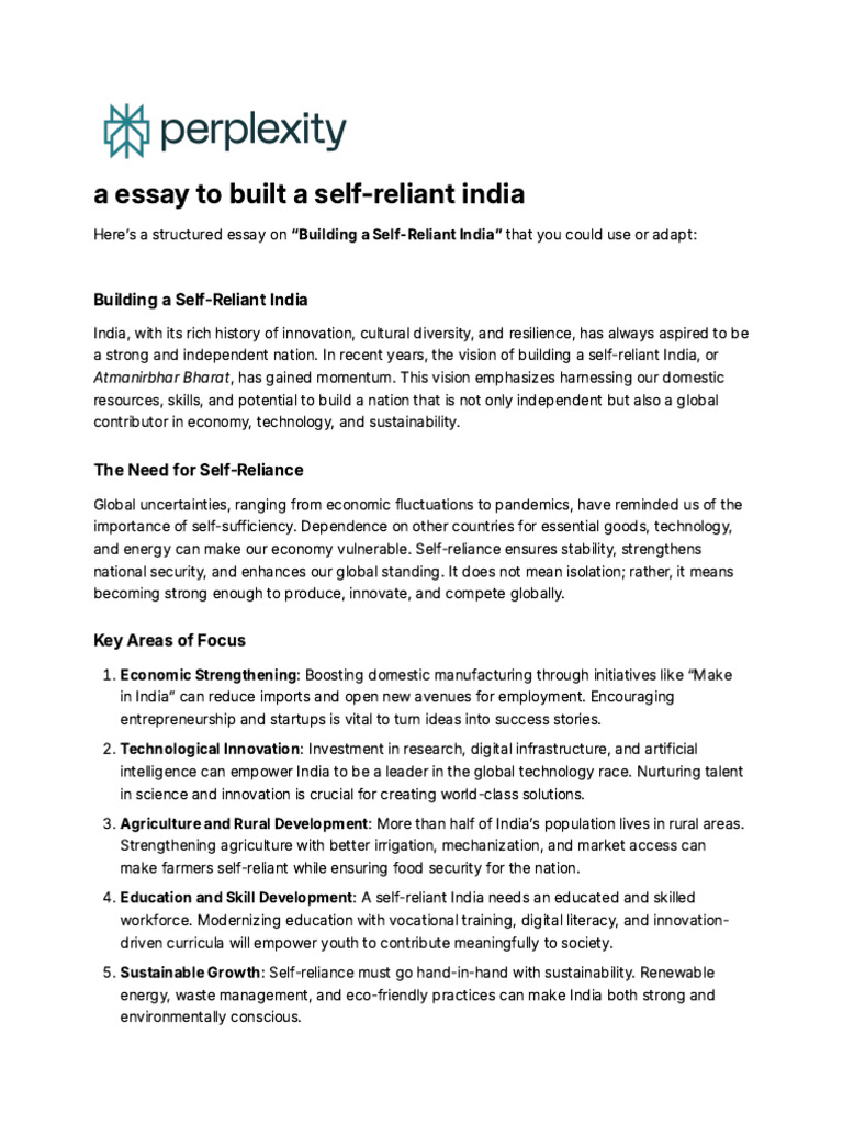 Building a Self-Reliant India: Key Strategies | PDF | Economies