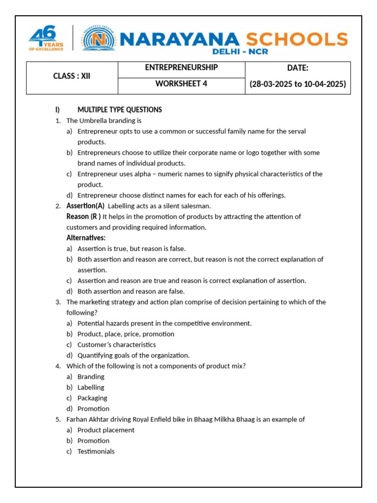 Ep Worksheet 4 at 11-04-2025 To 24-04-2025 | PDF | Brand | Marketing