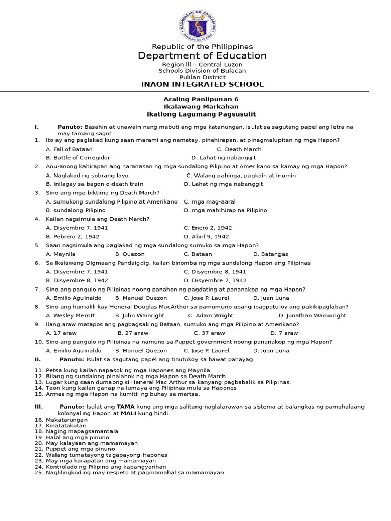 Q2 - AP - Third Summative Test | PDF
