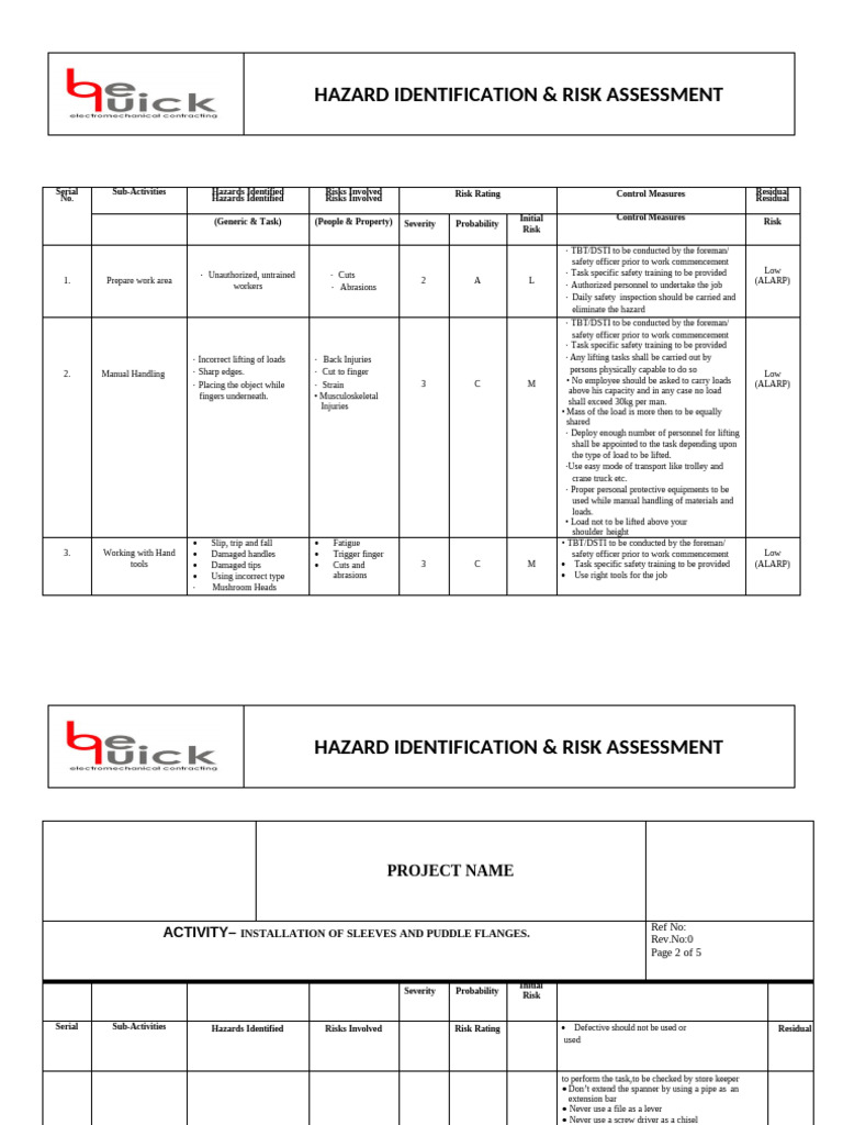 Hazard Identification & Risk Assessment Guide | PDF | Personal ...