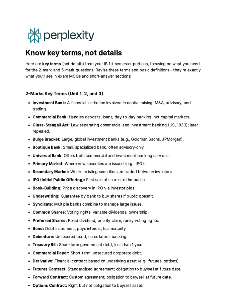 Know Key Terms, Not Details | PDF | Investment Banking | Securities ...