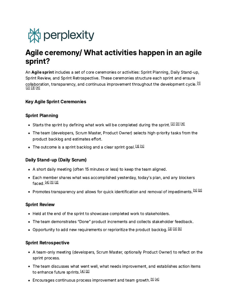 Agile Sprint Ceremonies Overview | PDF | Scrum (Software Development ...
