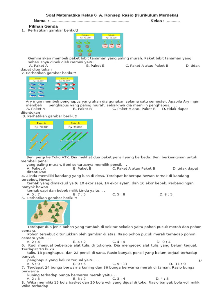 Soal Rasio Matematika Kelas 6 | PDF