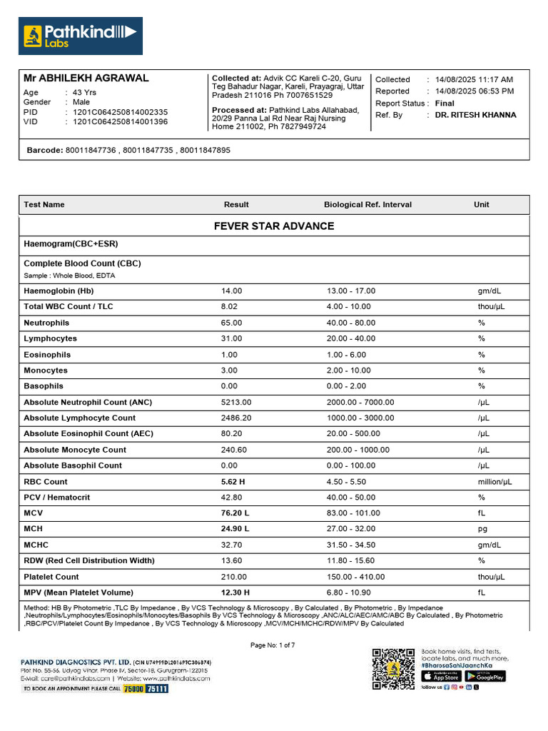 Pathkind Lab Report: Haemogram & Tests | PDF | Medical Specialties ...