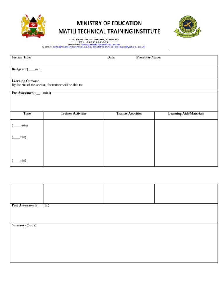 Session Plan Template Example | PDF